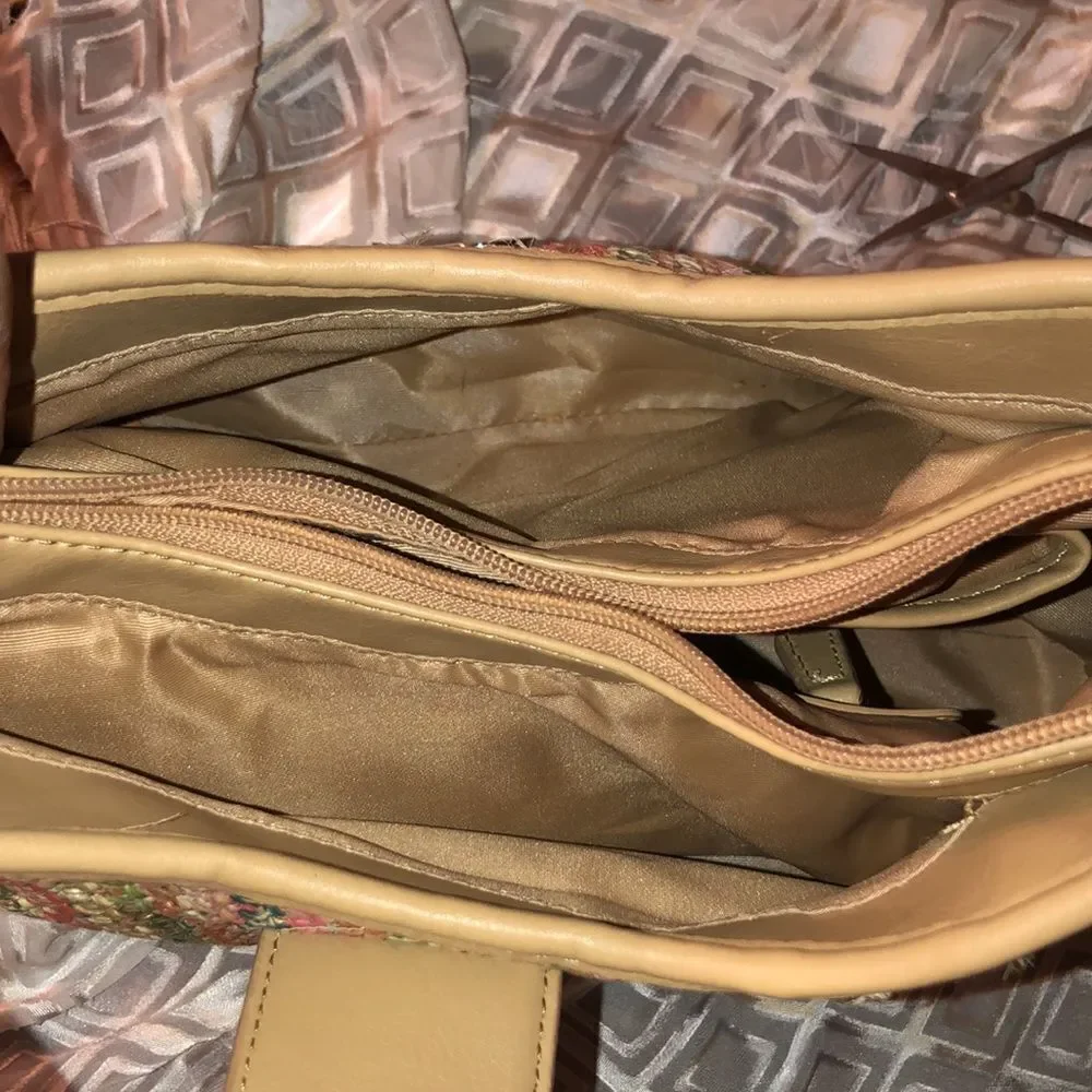 Croft & Barrow Tan Multicolored Faux Leather Straw Hobo Bag